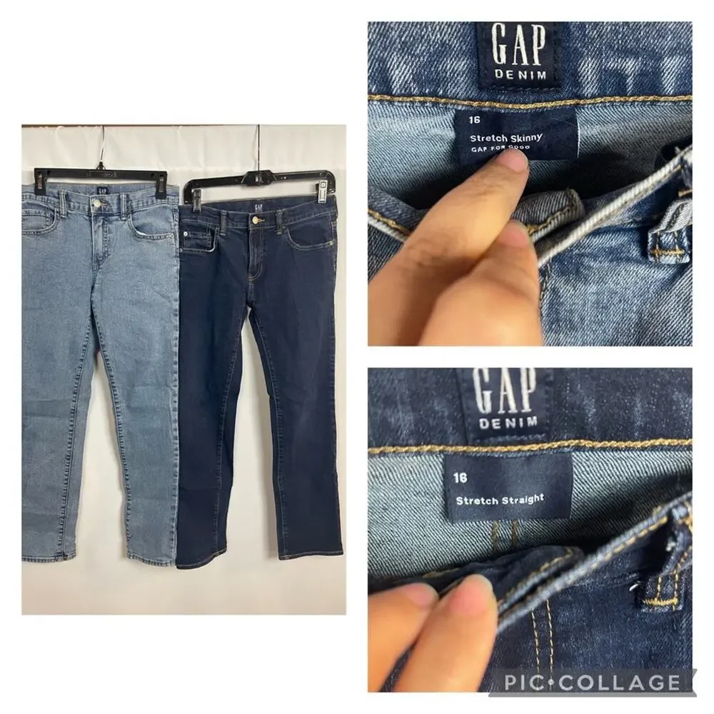 Gap 2 pairs of  Denim Stretch Skinny & Straight Jeans Youth size 16